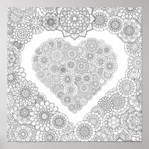 Poster du coeur des fleurs de couleur adulte (peti