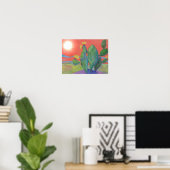 Poster du coucher de soleil de Cactus (Bureau à domicile)