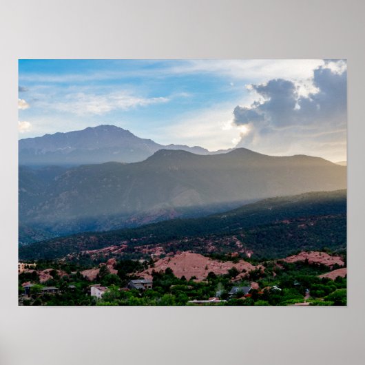 Poster du coucher de soleil de Hazy Pikes Peak (Devant)