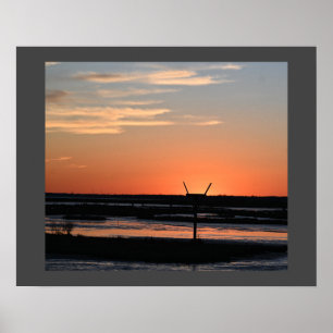 Poster du coucher de soleil sur le paysage aquatiq