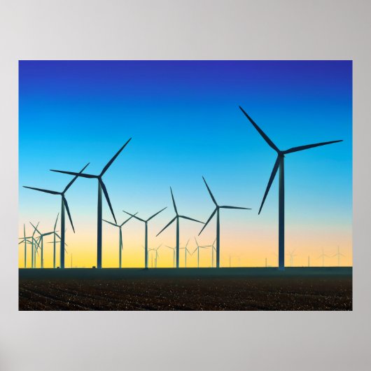 Poster du coucher du soleil du champ de turbines é (Devant)