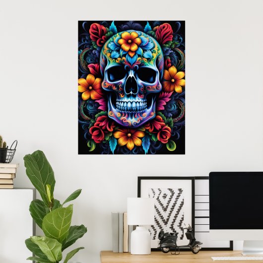 Poster du crâne de fleurs (Bureau à domicile)