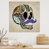 Poster du crâne de sucre de Moustache - Style Vint (Cuisine)