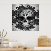 Poster du crâne de sucre en noir et blanc (Cuisine)