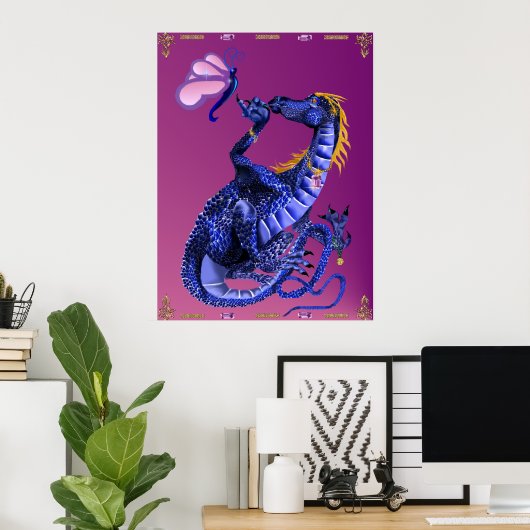 Poster du dragon bleu et du papillon (Bureau à domicile)