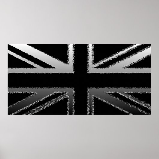 Poster du drapeau Union Jack gris noir et argent (Devant)