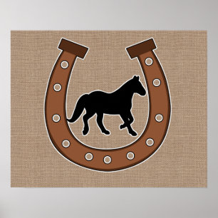 Poster du fer à cheval et du cheval Faux Burlap
