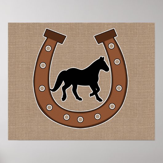 Poster du fer à cheval et du cheval Faux Burlap (Devant)