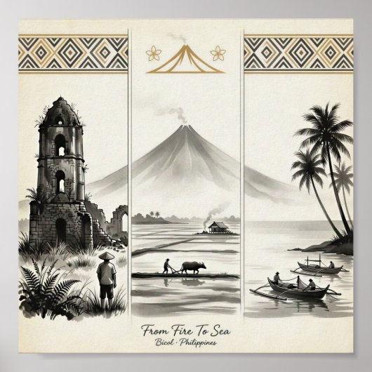 Poster Du Feu à la Mer-Bicol Philippines Sumi-e (Devant)