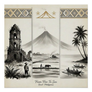 Poster Du Feu à la Mer-Bicol Philippines Sumi-e