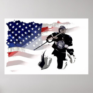 Poster du gardien de hockey et du drapeau américai