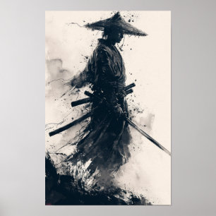 Poster du guerrier samouraï debout sur scène