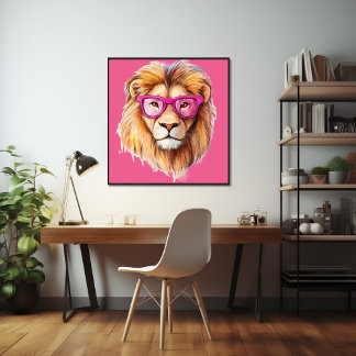 Poster du lion aux lunettes roses