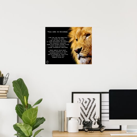 Poster du lion en charge (Bureau à domicile)
