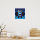 Poster du Lion médiéval bleu Heraldry (Cuisine)