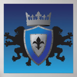 Poster du Lion médiéval bleu Heraldry