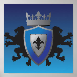 Poster du Lion médiéval bleu Heraldry