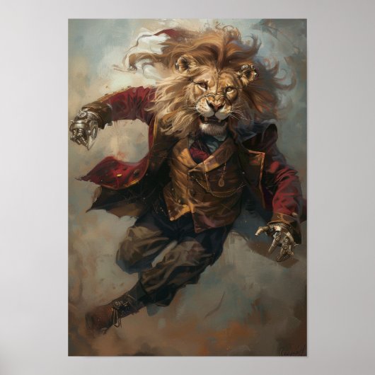 Poster du lion Steampunk | Lion Artistique en Clo (Devant)