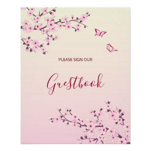 Poster du livre d'or Cherry Blossom Mariage rose