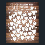 Poster du livre d'or Rustic 40th Birthday<br><div class="desc">Une magnifique affiche cadeau de 40e anniversaire. Utilisez comme livre d'or de la fête du quarantième anniversaire - ou demandez à la famille de signer pour un cadeau unique. Personnalisez complètement avec votre nom,  votre date et votre message. Imprimé sur papier - le bois est un effet seulement.</div>
