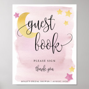 Poster du livre d'or sur la Lune, Baby shower rose