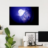 Poster du loup gris et de la lune Imprimer - Loup  (Bureau à domicile)
