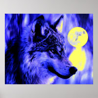 Poster du loup gris et de la lune Imprimer - Loup 
