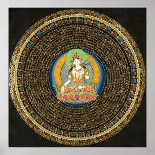 Poster du Mantra Tara Blanc Mandala Thangka