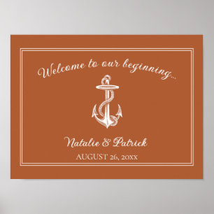 Poster du Mariage d'Ancres nautiques Burns Orange