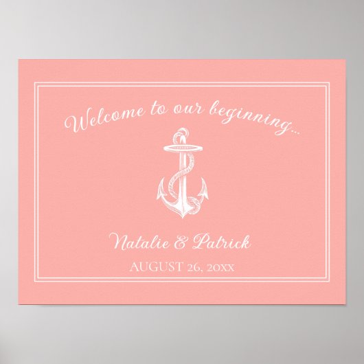 Poster du Mariage d'Ancres nautiques corail (Devant)