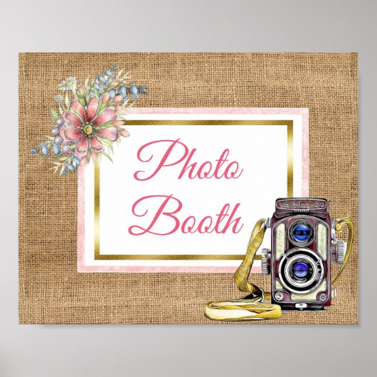 Poster du Mariage de la cabine photo rose Burlap (Devant)
