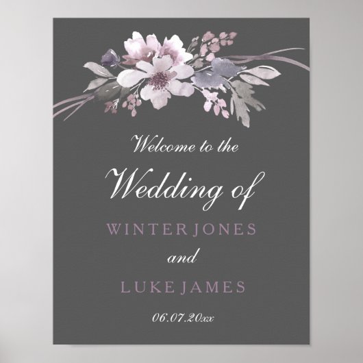 Poster du Mariage de l'Aquarelle Florale Gris d'hi (Devant)