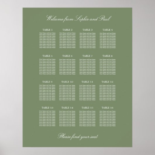 Poster du Mariage de table Sage Green 16 (Devant)