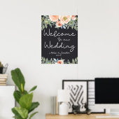 Poster du Mariage floral Peach Green Navy Pastel (Bureau à domicile)