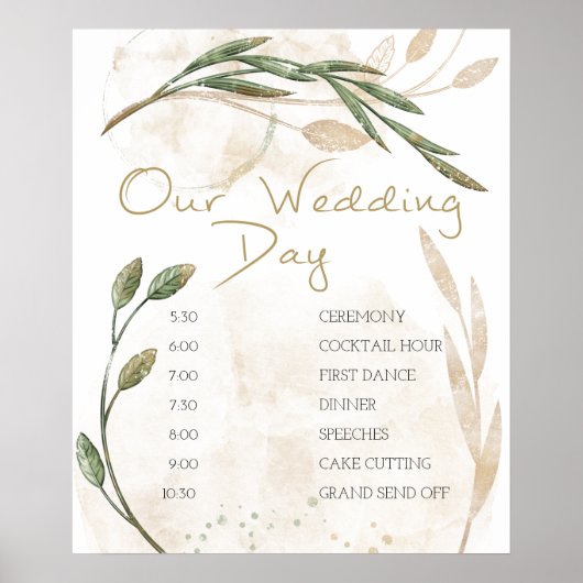 Poster du Mariage Floral Vert Gold Sage (Devant)