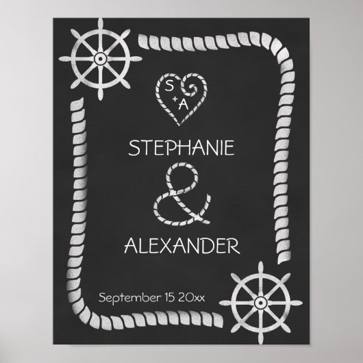 Poster du Mariage nautique Chalkboard (Devant)