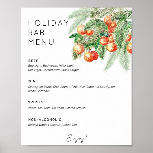 Poster du menu du bar des boissons aux agrumes de (Devant)