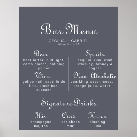 Poster du menu du Mariage Boho Soirée Simple (Devant)