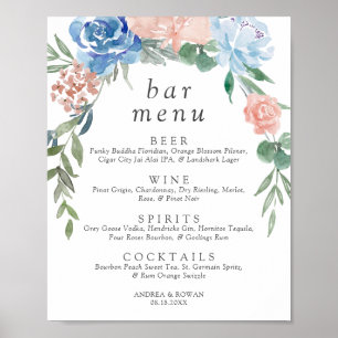 Poster du menu du Mariage de la barre bleue et ros