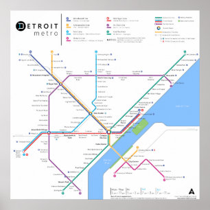 Poster du métro de Détroit 24" x 24" (Standard, No