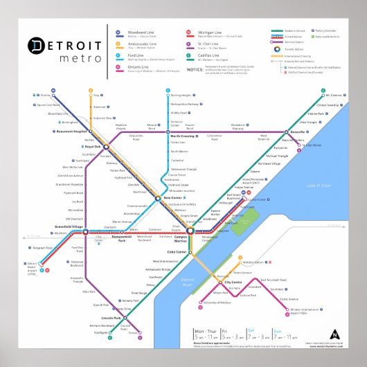 Poster du métro de Détroit 24" x 24" (Standard, No (Devant)