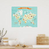 Poster du Monde Animal Autocollant mural Carte du (Cuisine)