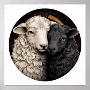 Poster du mouton noir Yin et Yang - Unique T