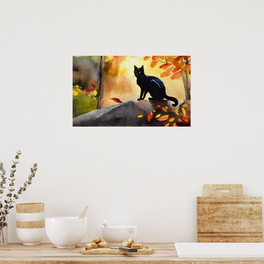 Poster du mur d'aquarelle de chat noir (Cuisine)