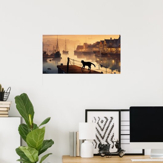 Poster du mur d'aquarelle de chat noir (Bureau à domicile)