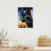 Poster du mur d'aquarelle de chat noir (Cuisine)