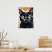 Poster du mur d'aquarelle de chat noir (Cuisine)