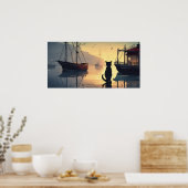 Poster du mur d'aquarelle de chat noir (Cuisine)