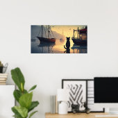 Poster du mur d'aquarelle de chat noir (Bureau à domicile)