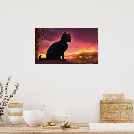 Poster du mur d'aquarelle de chat noir (Cuisine)